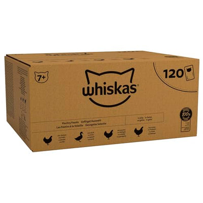 WHISKAS - 7+ أكياس طعام رطب للقطط الكبيرة - 120 × 85 جم - في هلام - عبوة طعام قطط كبيرة - 120 كيسًا