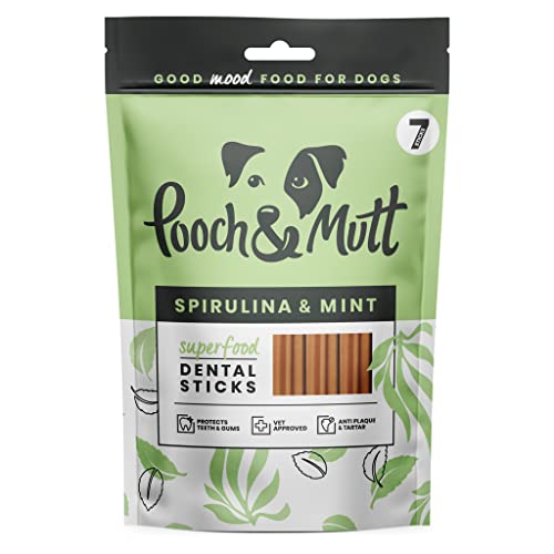 Pooch & Mutt - Superfood Dog Dental Sticks, Spirulina And Mint Flavour Dog Dental Chew, 1 pack of 7 sticks