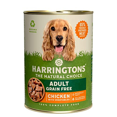 طعام الكلاب البالغة من Harringtons Complete Wet Can Grain Free Hypoallergenic Chicken &amp; Veg 6x400g - مصنوع من مكونات طبيعية بالكامل