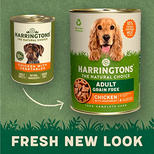 طعام الكلاب البالغة من Harringtons Complete Wet Can Grain Free Hypoallergenic Chicken &amp; Veg 6x400g - مصنوع من مكونات طبيعية بالكامل