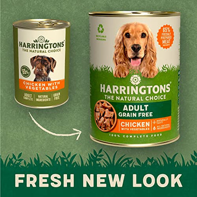 طعام الكلاب البالغة من Harringtons Complete Wet Can Grain Free Hypoallergenic Chicken &amp; Veg 6x400g - مصنوع من مكونات طبيعية بالكامل