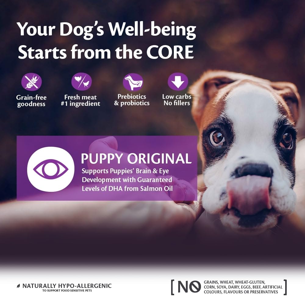 Wellness CORE Puppy Original، 10 كجم، ديك رومي ودجاج، طعام جراء جاف للجراء من السلالات الصغيرة والمتوسطة، طبيعي بالكامل، خالٍ من الحبوب، يحتوي على نسبة عالية من اللحوم، بدون سكر مضاف