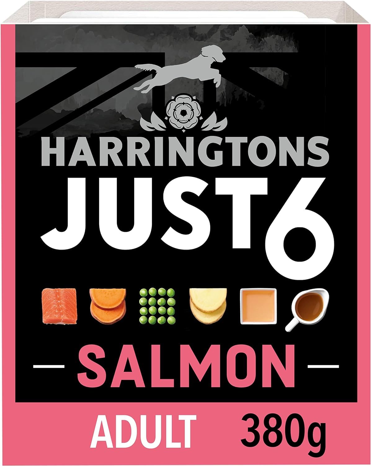 Harringtons Just 6 Complete Grain Free Hypoallergenic Salmon & Veg Wet Adult Dog Food 380g (Pack of 8) - In A Tasty Gravy