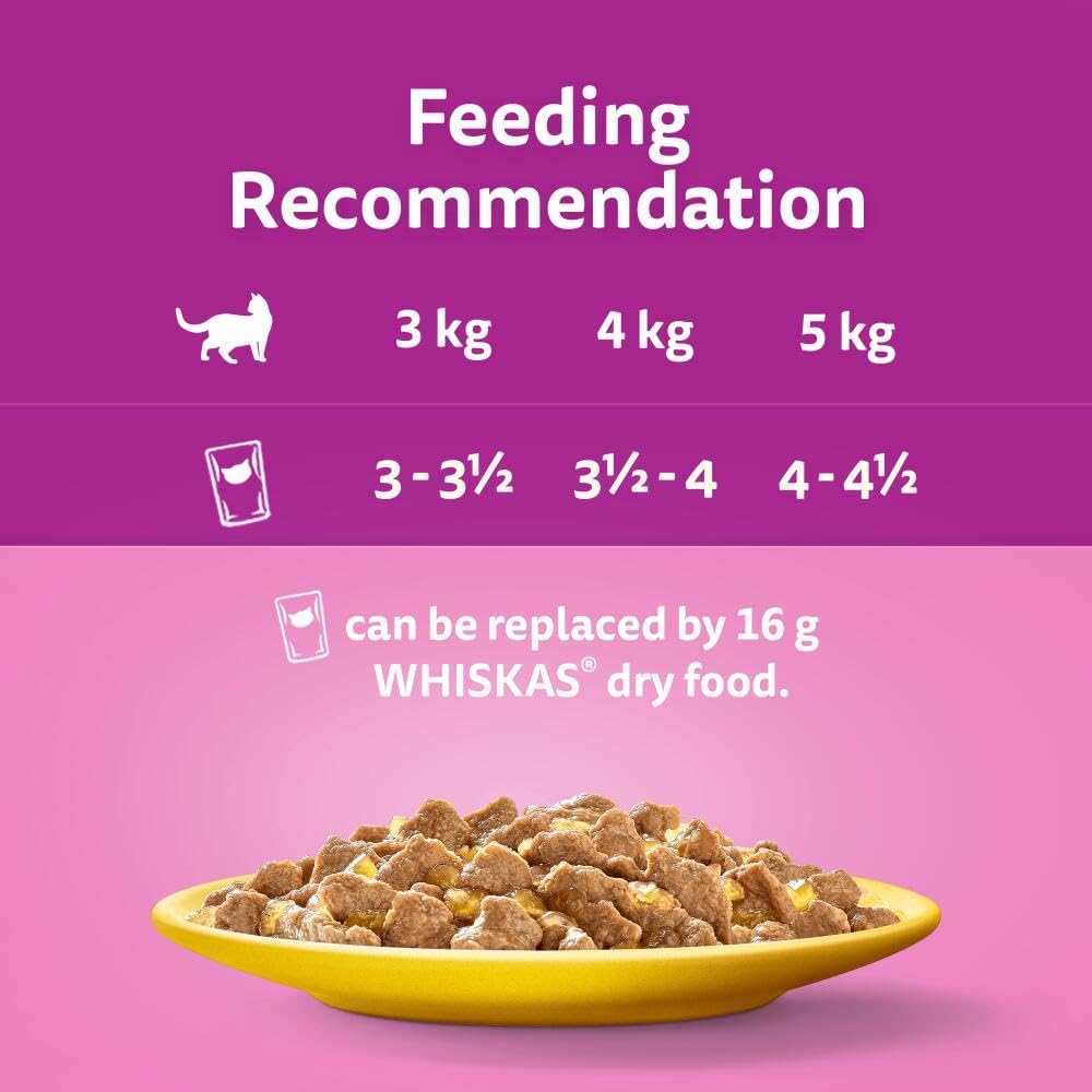 WHISKAS - 1+ Adult Wet Cat Food Pouches - 40 x 85 g - Poultry Selection - Bulk Cat Food Megapack - 40 Jelly Pouches