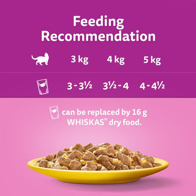 WHISKAS - 1+ Adult Wet Cat Food Pouches - 40 x 85 g - Poultry Selection - Bulk Cat Food Megapack - 40 Jelly Pouches