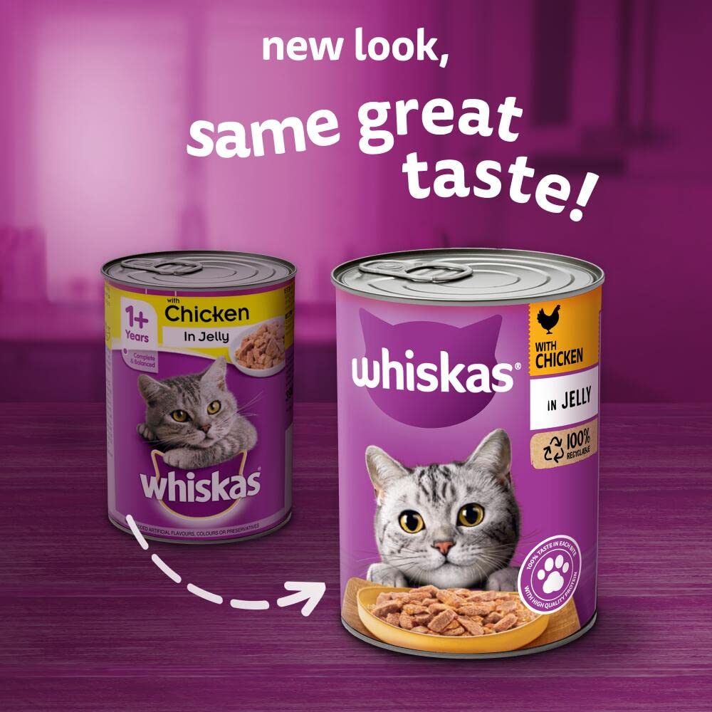 Whiskas 1+ Chicken in Jelly Pack of 12 x 400 g Cans, Adult Cat Wet Food