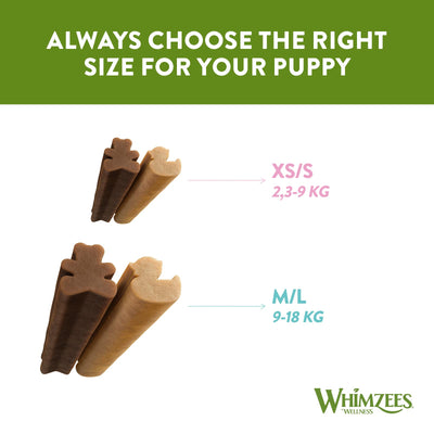 أعواد مضغ طبيعية وخالية من الحبوب للكلاب من WHIMZEES Puppy Stix، أعواد أسنان للجراء، 28 قطعة، مقاس XS/S