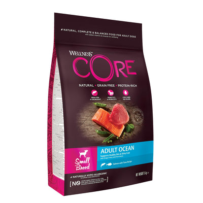 Wellness CORE Small Breed Ocean، 5 كجم، سمك السلمون والتونة، طعام جاف للكلاب من السلالات الصغيرة، خالٍ من الحبوب، يحتوي على نسبة عالية من الأسماك، غني بالبروتين، يدعم صحة الجلد وفراء لامع