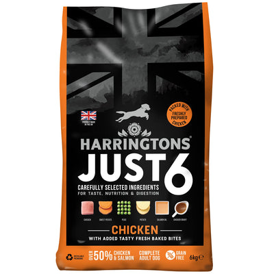 Harringtons Just 6 Complete Grain Free Hypoallergenic Chicken & Veg Dry Adult Dog Food 6kg - With Added Fresh Baked Bites