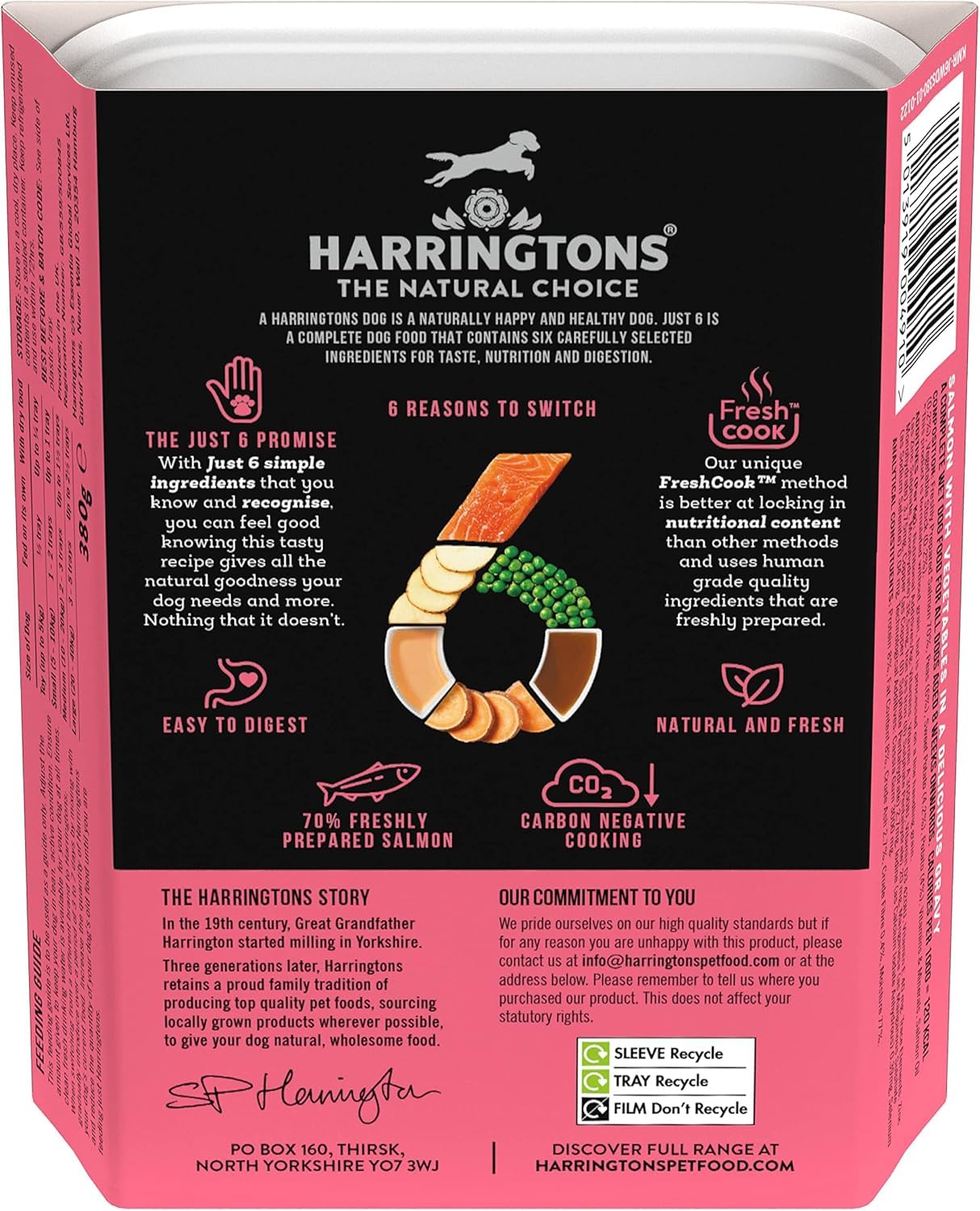 Harringtons Just 6 Complete Grain Free Hypoallergenic Salmon & Veg Wet Adult Dog Food 380g (Pack of 8) - In A Tasty Gravy