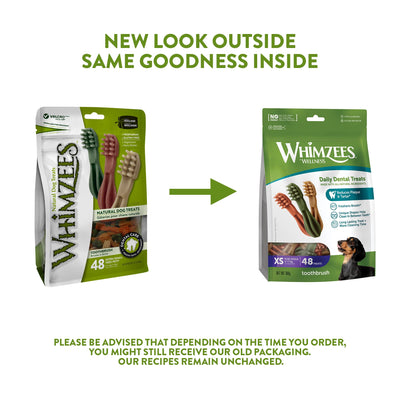 WHIMZEES By Wellness Stix, Natural and Grain-Free Dog Chews, Dog Dental Sticks for Extra Small Breeds, 56 Pieces, Size XS & By Wellness Toothbrush, Natural and Grain-Free Dog Chews, 48 Pieces, Size XS