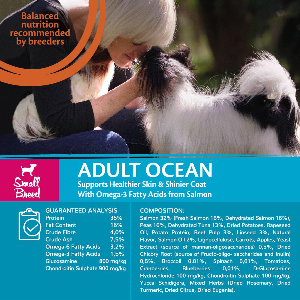 Wellness CORE Small Breed Ocean، 5 كجم، سمك السلمون والتونة، طعام جاف للكلاب من السلالات الصغيرة، خالٍ من الحبوب، يحتوي على نسبة عالية من الأسماك، غني بالبروتين، يدعم صحة الجلد وفراء لامع