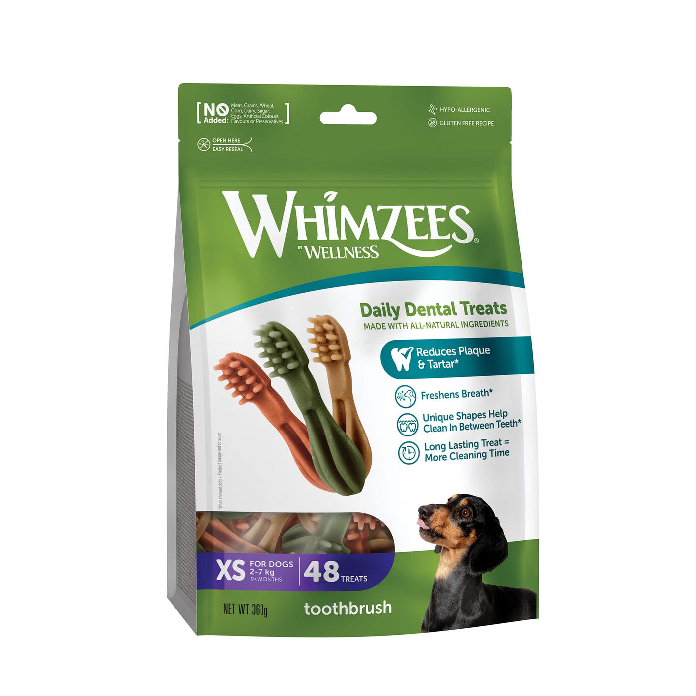 WHIMZEES By Wellness Stix، أعواد مضغ طبيعية وخالية من الحبوب للكلاب، أعواد تنظيف أسنان للكلاب للسلالات الصغيرة جدًا، 56 قطعة، مقاس XS وفرشاة أسنان Wellness، أعواد مضغ طبيعية وخالية من الحبوب للكلاب، 48 قطعة، مقاس XS