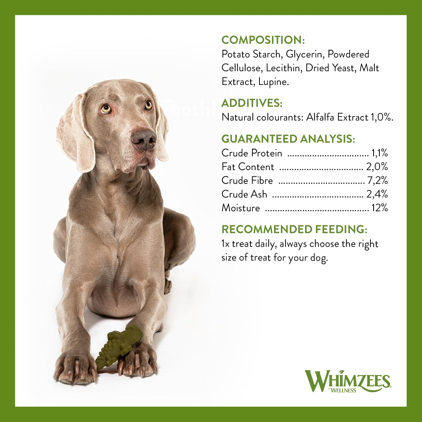 WHIMZEES By Wellness Alligator, Dog Dental Sticks, 6 Pieces, Size L, Dog Chews for Large Breeds, Natural, Grain-Free, Rawhide-Free, Vegetarian, No Added Sugar