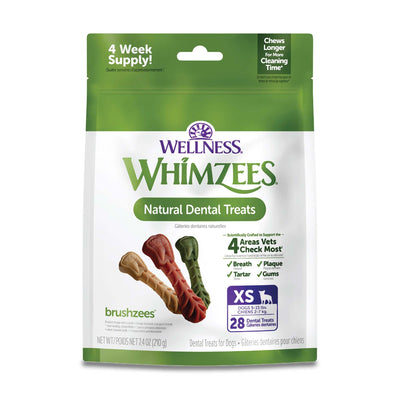 مكافآت الأسنان الطبيعية للكلاب من Whimzees Wellness Daily Brushzees، حجم صغير جدًا (28 قطعة)