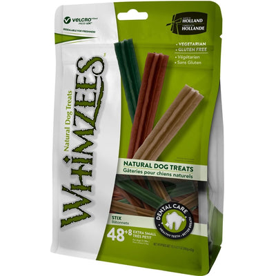 WHIMZEES By Wellness Stix، أعواد مضغ طبيعية وخالية من الحبوب للكلاب، أعواد تنظيف أسنان للكلاب للسلالات الصغيرة جدًا، 56 قطعة، مقاس XS وفرشاة أسنان Wellness، أعواد مضغ طبيعية وخالية من الحبوب للكلاب، 48 قطعة، مقاس XS