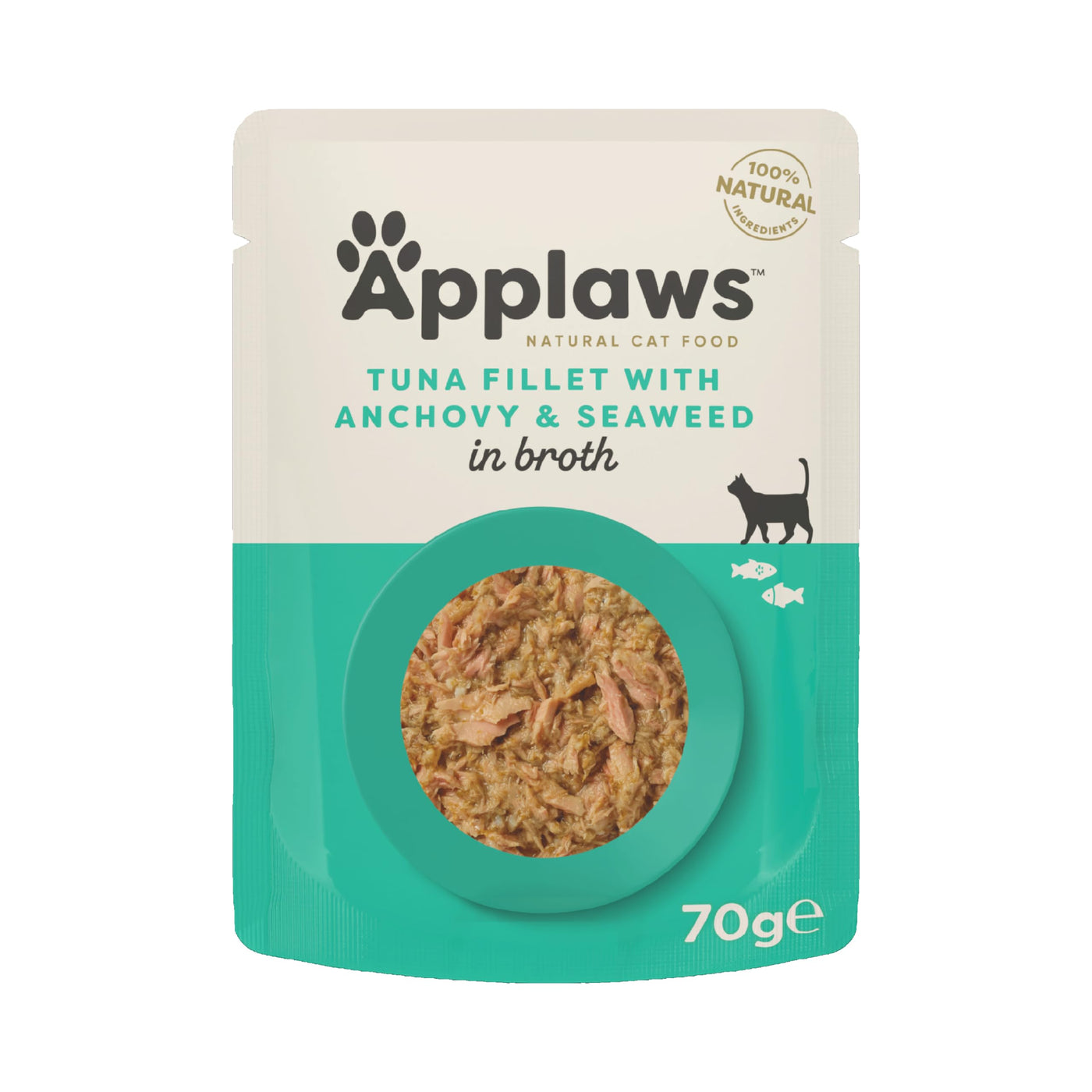 Applaws 100% Natural Wet Cat Food, Tuna Fillet with Anchovy in Broth, Pack of 12 x 70g Pouches