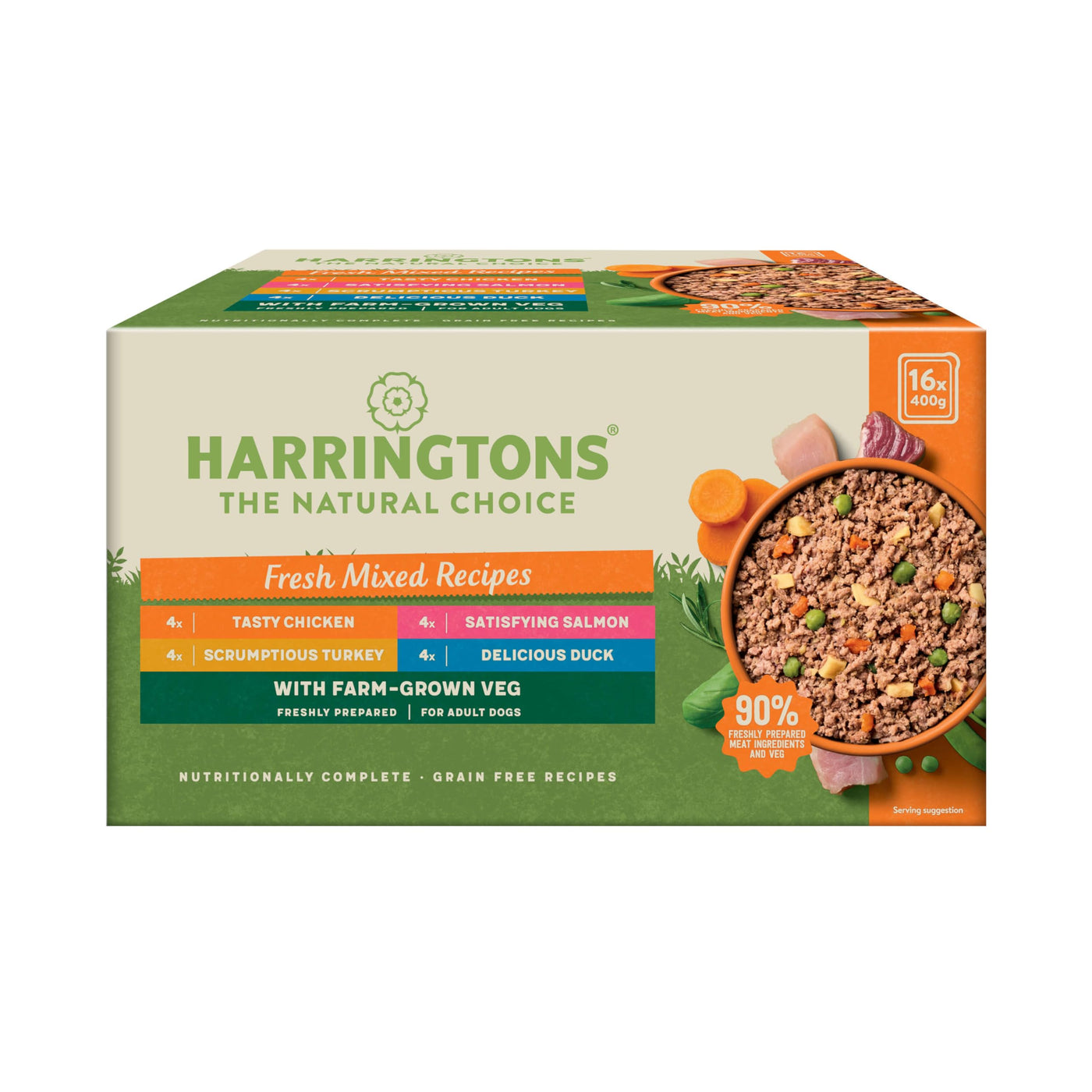 Harringtons Complete Wet Tray Grain Free Hypoallergenic Adult Dog Food Mixed Bumper Pack 16x400g - Chicken, Salmon, Turkey & Duck - Made with All Natural Ingredients