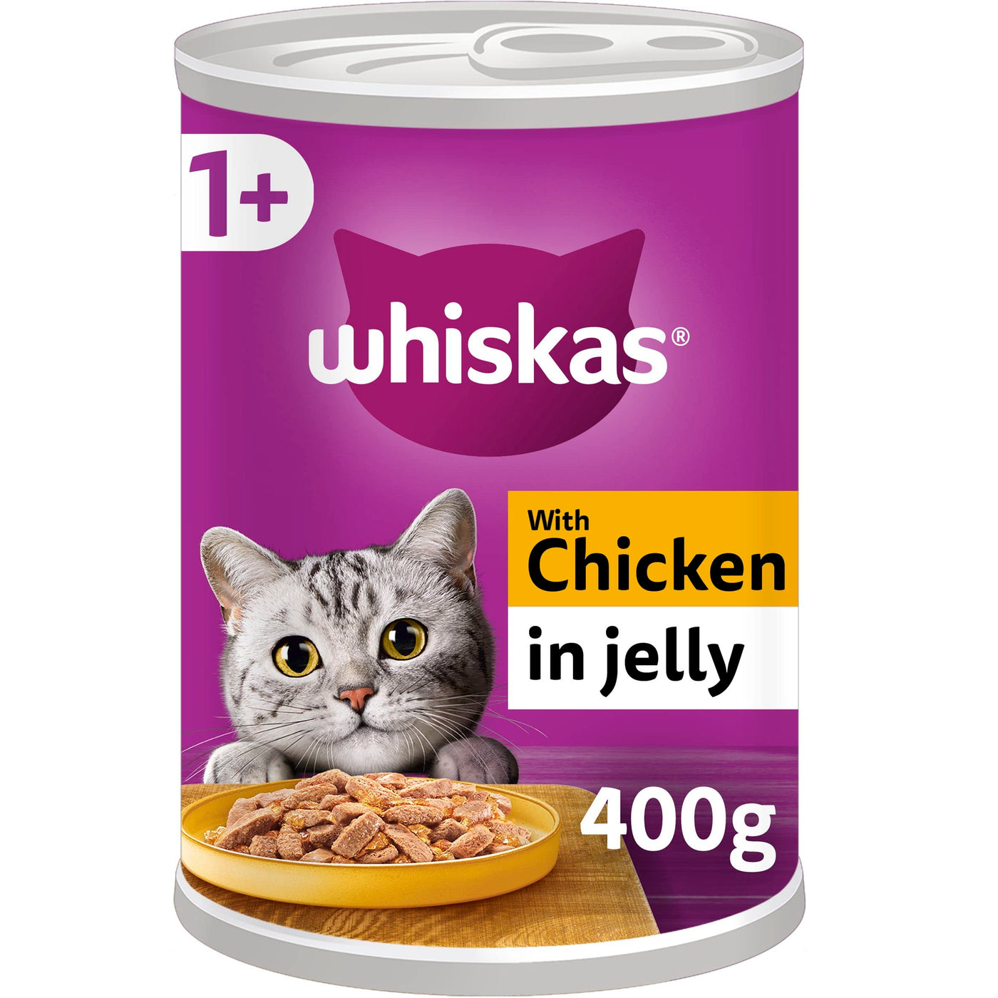 Whiskas 1+ Chicken in Jelly Pack of 12 x 400 g Cans, Adult Cat Wet Food