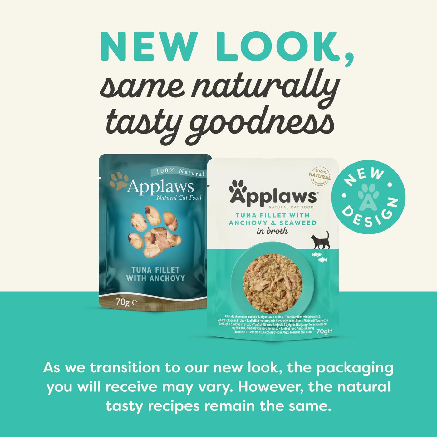 Applaws 100% Natural Wet Cat Food, Tuna Fillet with Anchovy in Broth, Pack of 12 x 70g Pouches