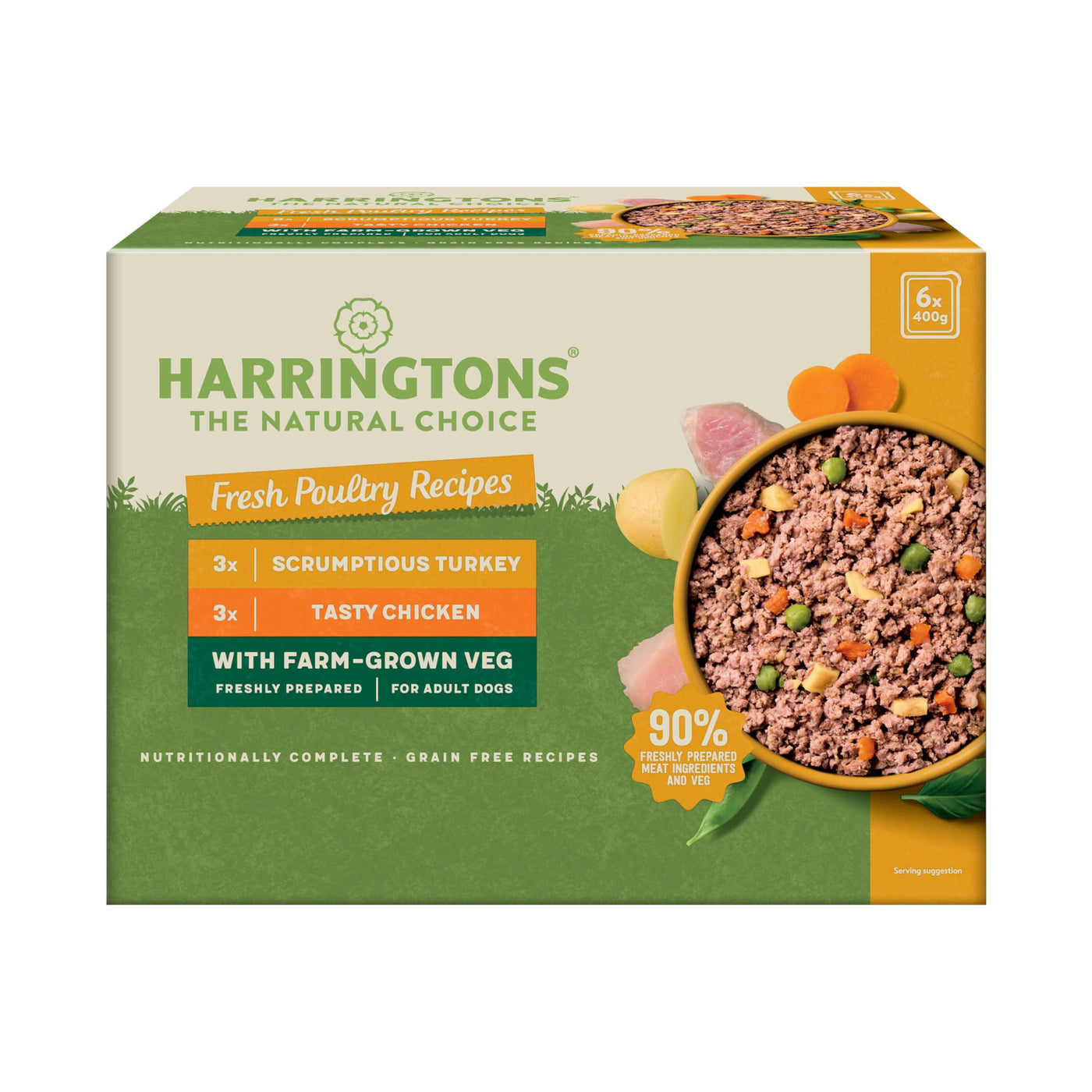 Harringtons Complete Wet Tray Grain Free Hypoallergenic Adult Dog Food Poultry Pack 6x400g - Turkey & Chicken - Made with All Natural Ingredients