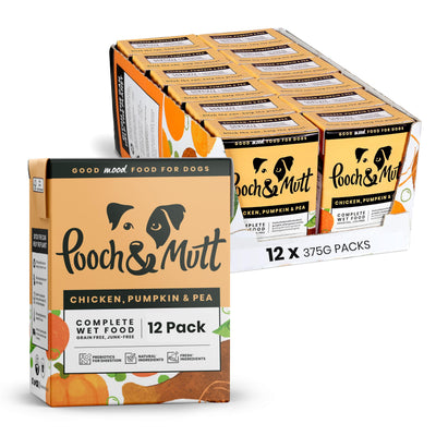 Pooch & Mutt - Chicken, Pumpkin & Pea Pack of Complete Wet Dog Food, Dry Dog Food Topper, 12x375g