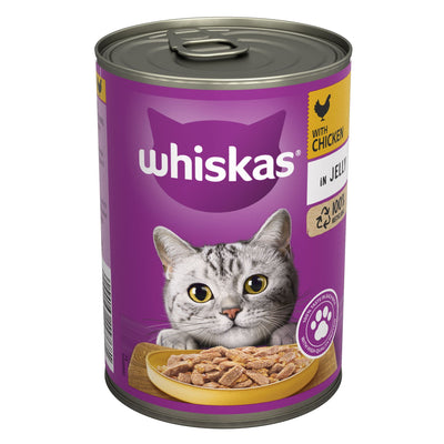 Whiskas 1+ Chicken in Jelly Pack of 12 x 400 g Cans, Adult Cat Wet Food