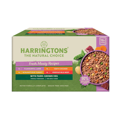 Harringtons Complete Wet Tray Grain Free Hypoallergenic Adult Dog Food Meaty Bumper Pack 16x400g - Chicken, Lamb, Beef & Turkey - Made with All Natural Ingredients