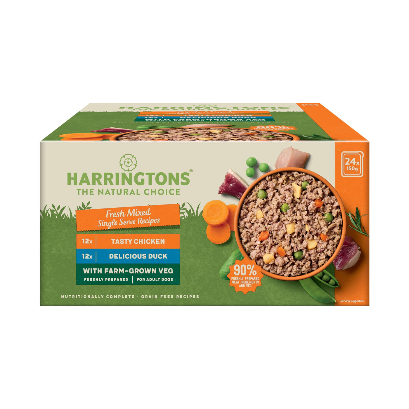 Harringtons Complete Wet Tray Grain Free Hypoallergenic Adult Dog Food Mixed Pack 24x150g - Chicken & Duck - Made with All Natural Ingredients