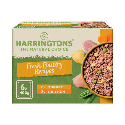 Harringtons Complete Wet Tray Grain Free Hypoallergenic Adult Dog Food Poultry Pack 6x400g - Turkey & Chicken - Made with All Natural Ingredients