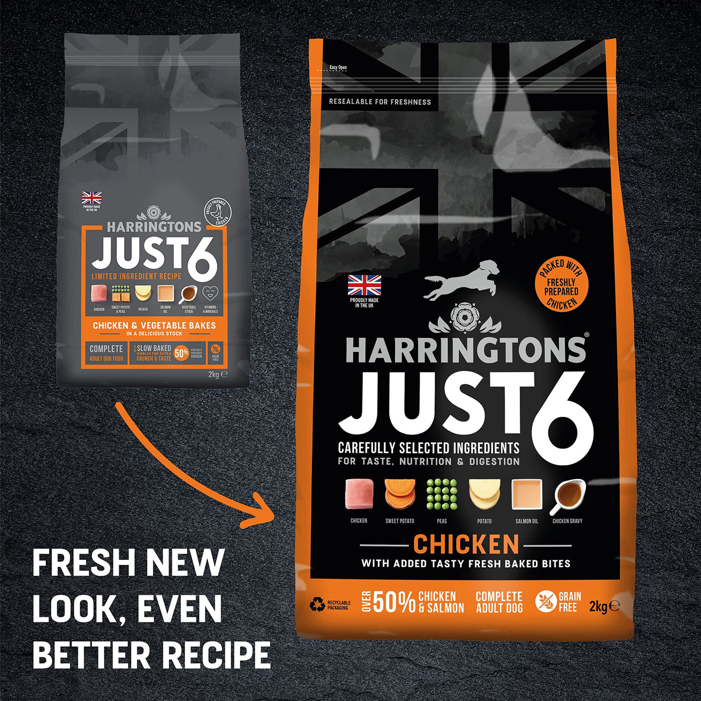 Harringtons Just 6 Complete Grain Free Hypoallergenic Chicken & Veg Dry Adult Dog Food 6kg - With Added Fresh Baked Bites