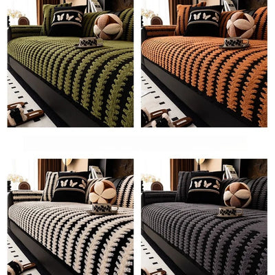 Warm Jacquard Tuffed Fleece Anti-Slip Sofa Cover for Living Room Couch Seat Cover, Universal Sofa Slipcover Furniture Towel