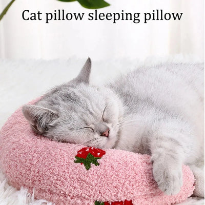 1PC Little Pillow for Cats, Ultra Soft Fluffy Pet Calming Toy Half Donut Cuddler for Joint Relief Sleeping Improve