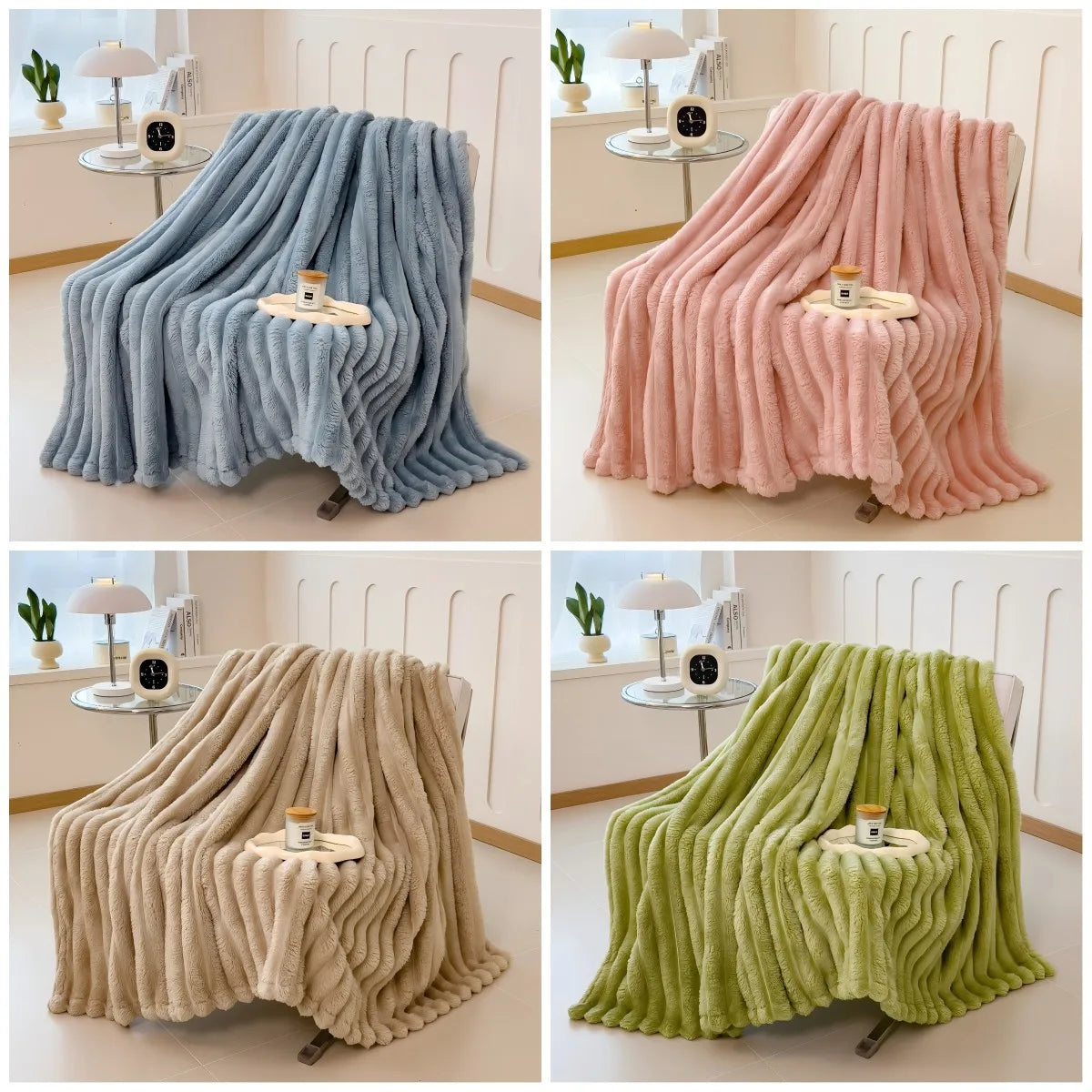 Solid color thickened wide striped multifunctional blanket, can be used as bed sheet cover blanket, nap blanket, pet blanket