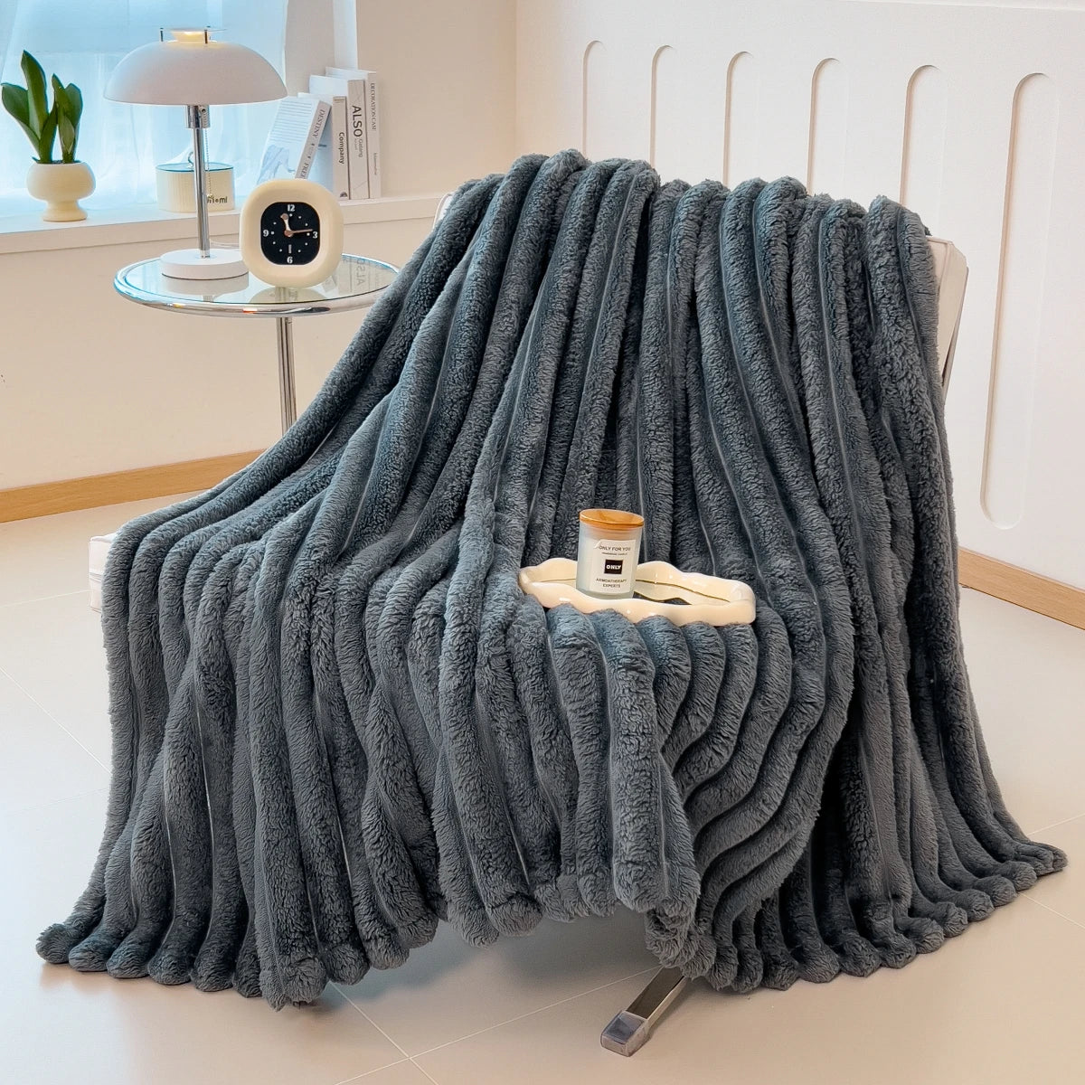 Solid color thickened wide striped multifunctional blanket, can be used as bed sheet cover blanket, nap blanket, pet blanket