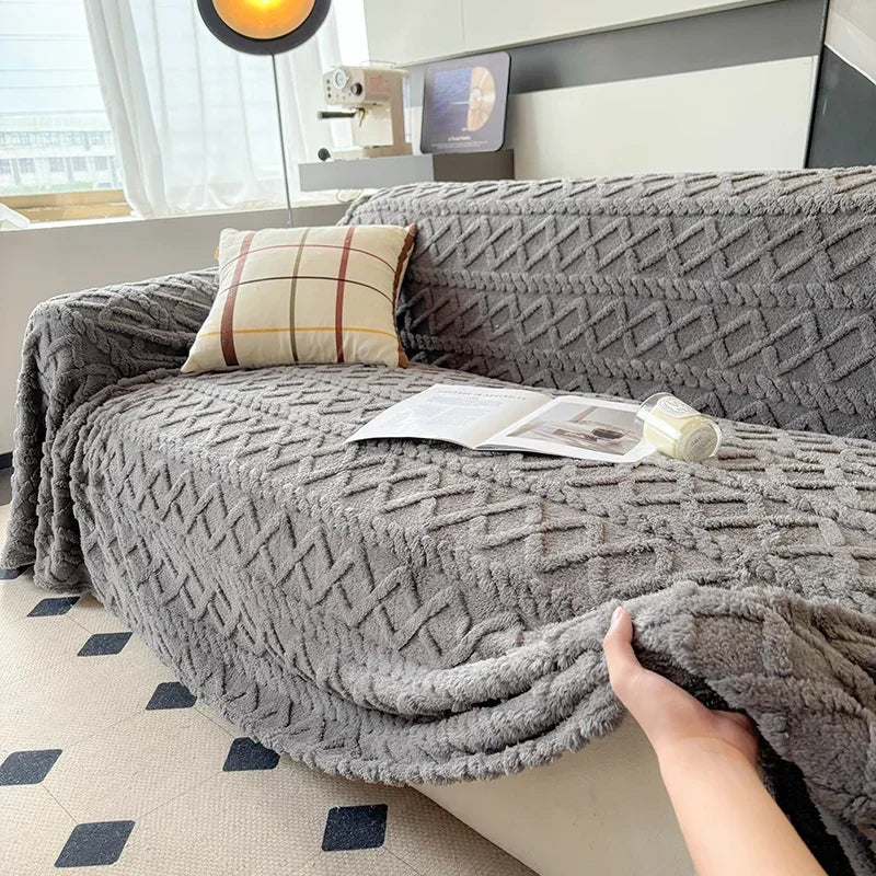 Super Warm Blanket for Sofa Coral Fleece Sofa Blanket Towel for Winter Soft Thick Couch Cover for Living Room 1/2/3/4 Sofa Cover