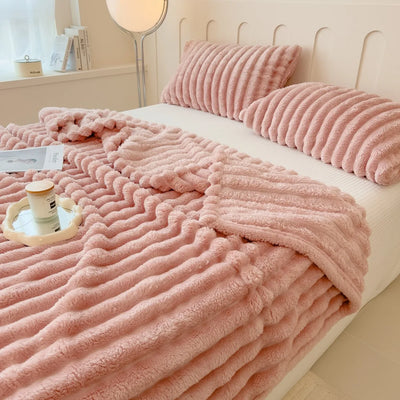 Solid color thickened wide striped multifunctional blanket, can be used as bed sheet cover blanket, nap blanket, pet blanket